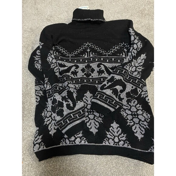 NOS VTG 80s ROSE Black Silver Lurex Turtleneck Sweater NWT USA Made Size 20W/XXL - Picture 8 of 10